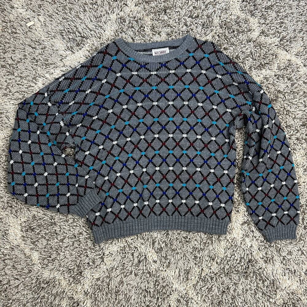Mens Sweater 80s 90s Vintage Jumper Knit M L Medium Large Retro Oversized Gray